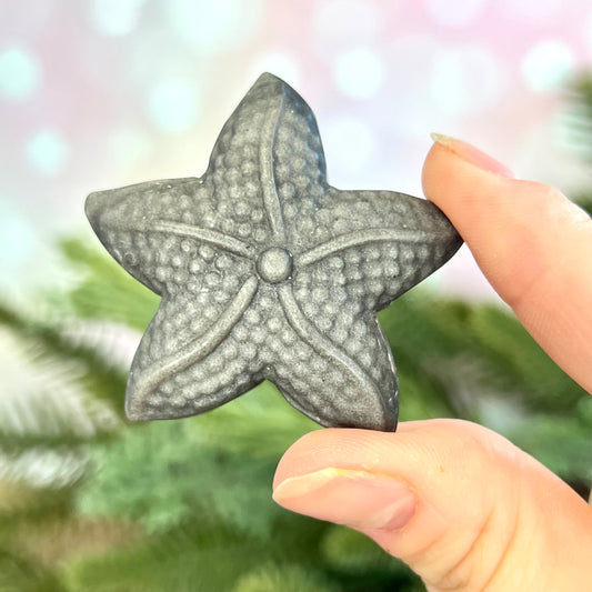 Silver Sheen Obsidian Starfish Carved Crystal Cabochon