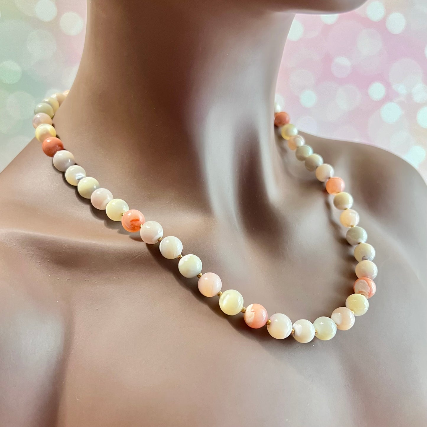 Pink & White Mother of Pearl Vintage Beaded Necklace