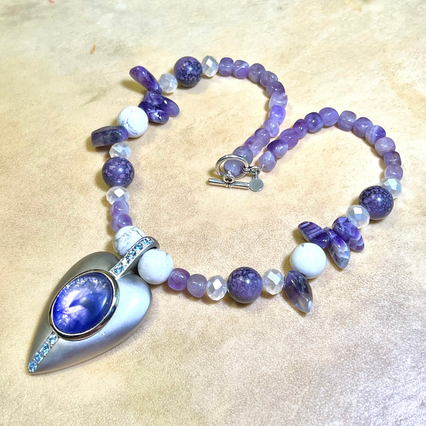 Ouija Planchette Handmade Beaded Amethyst Necklace