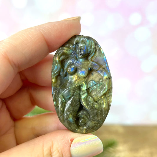 Labradorite Mermaid Crystal Carved Cabochon