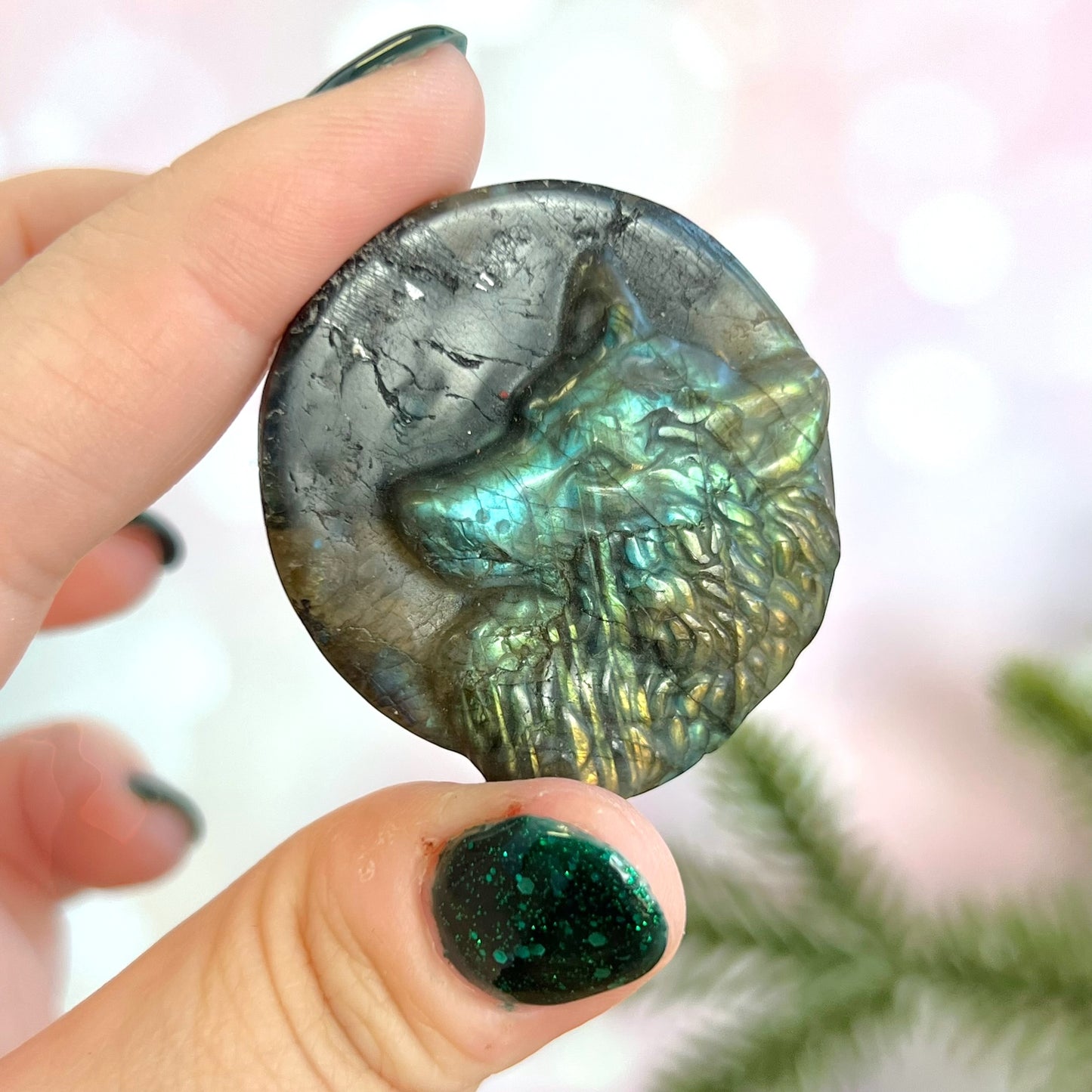 Labradorite Wolf Carved Crystal Cabochon