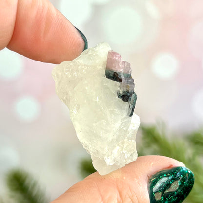 Watermelon Tourmaline on Milky Quartz Crystal Specimen