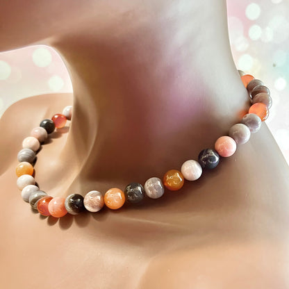 Botswana Agate Vintage Beaded 925 Sterling Silver Necklace