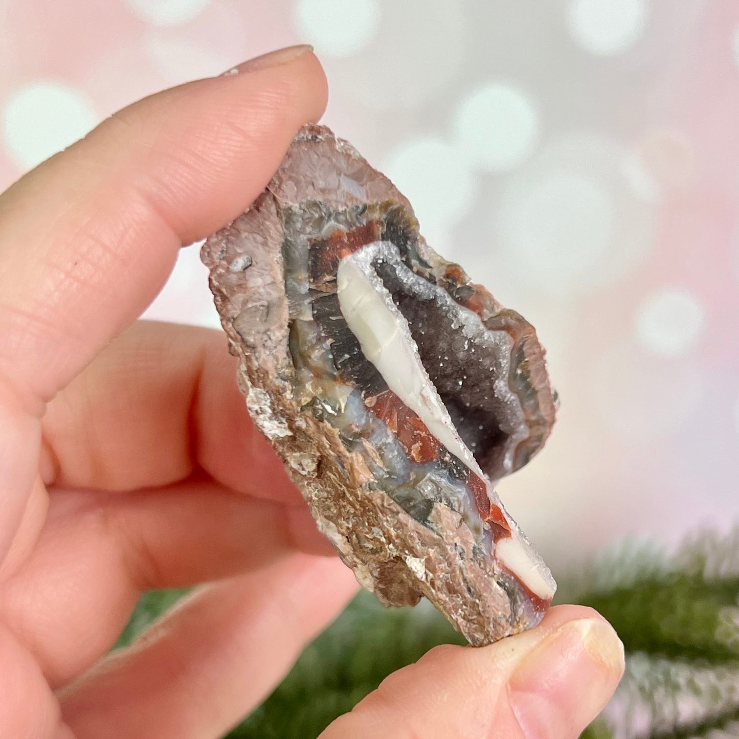 Red Quartz & Agate Geode Crystal Piece