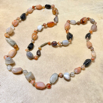 Vintage Beggars Beads Gemstone Necklace - Carnelian, Agate, & Jasper