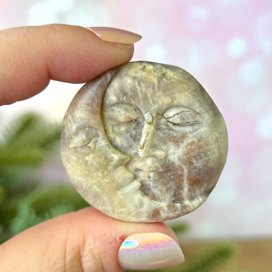 Belomorite Sun & Moon Carved Crystal Cabochon