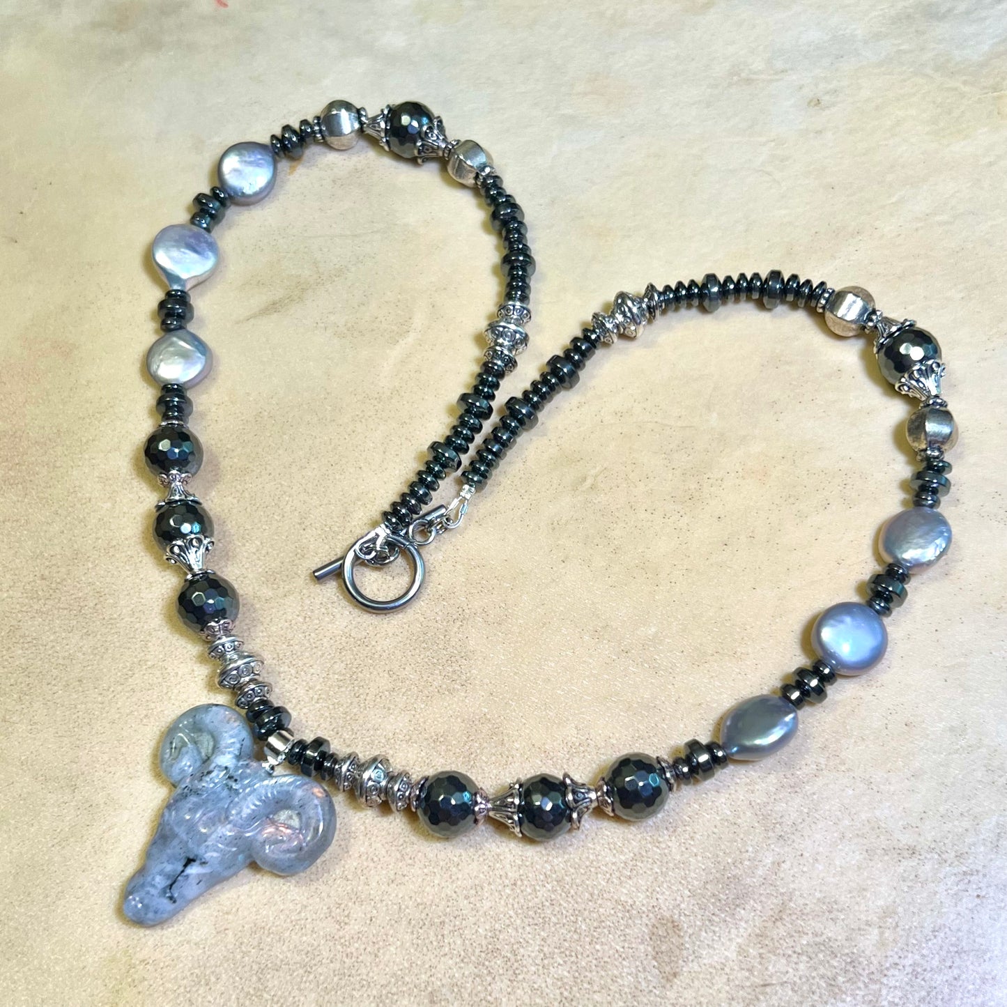 Baphomet in Black - Handmade Labradorite Beaded Necklace