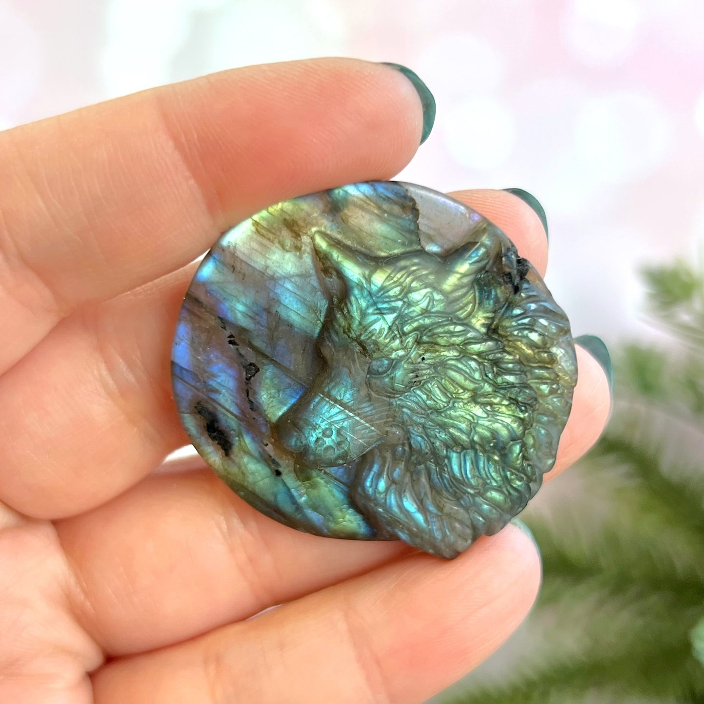 Labradorite Wolf Carved Crystal Cabochon