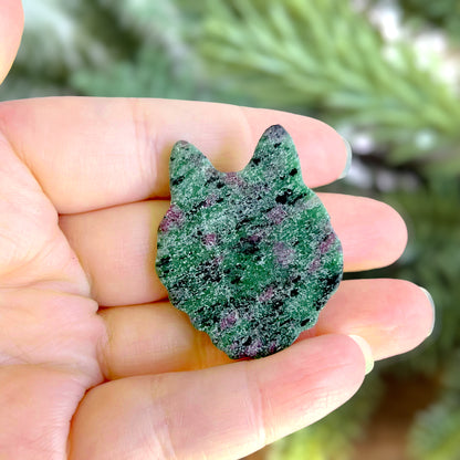 Ruby in Zoisite Wolf Carved Crystal Cabochon