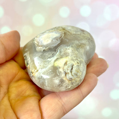 Flower Agate Carved Crystal Heart