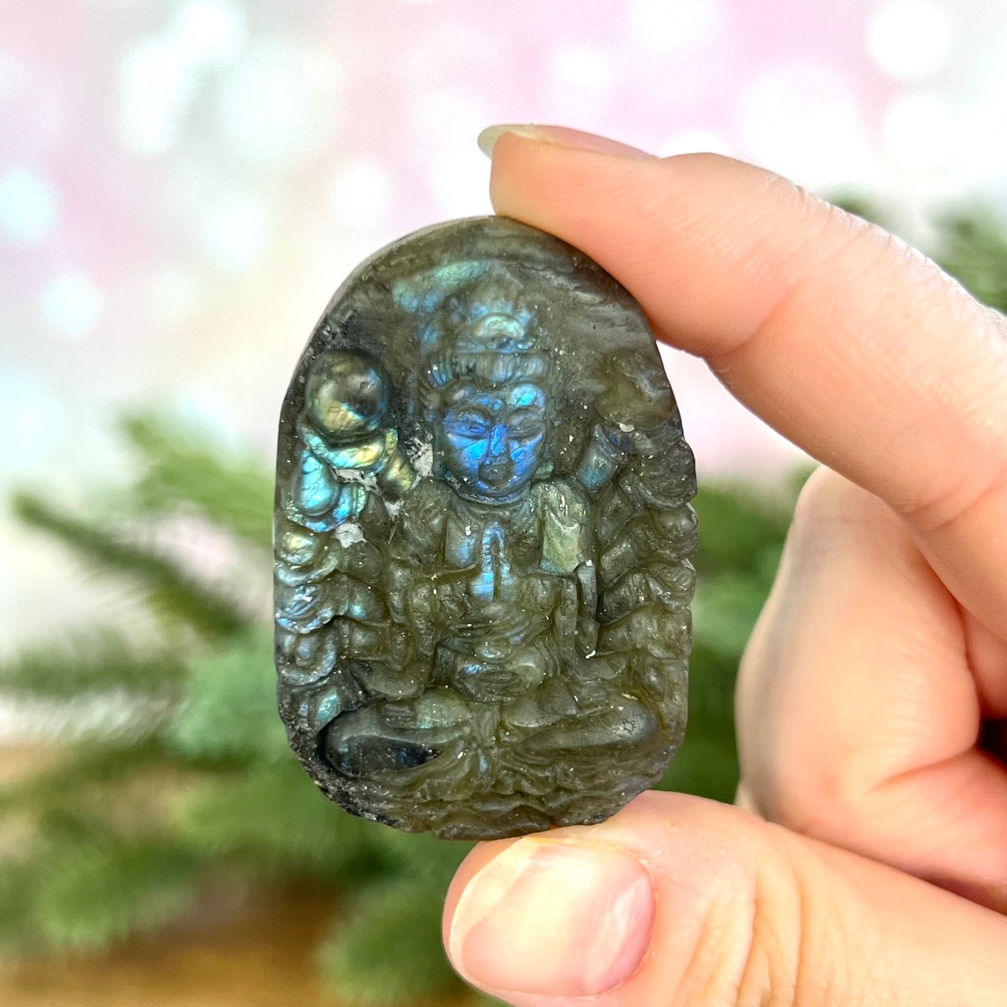 Labradorite Meditating Buddha Carved Stone Cabochon