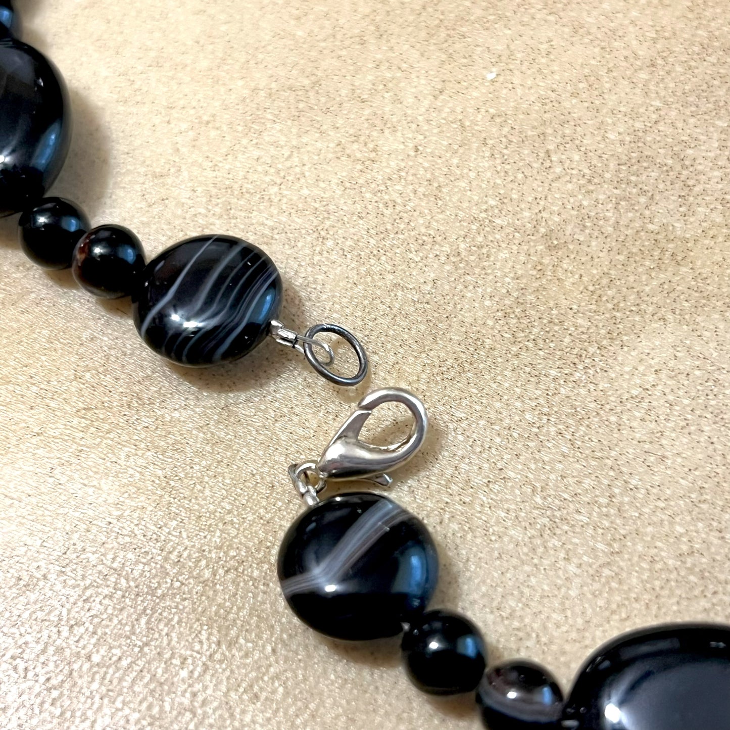 Black Agate Chalcedony Beaded Necklace