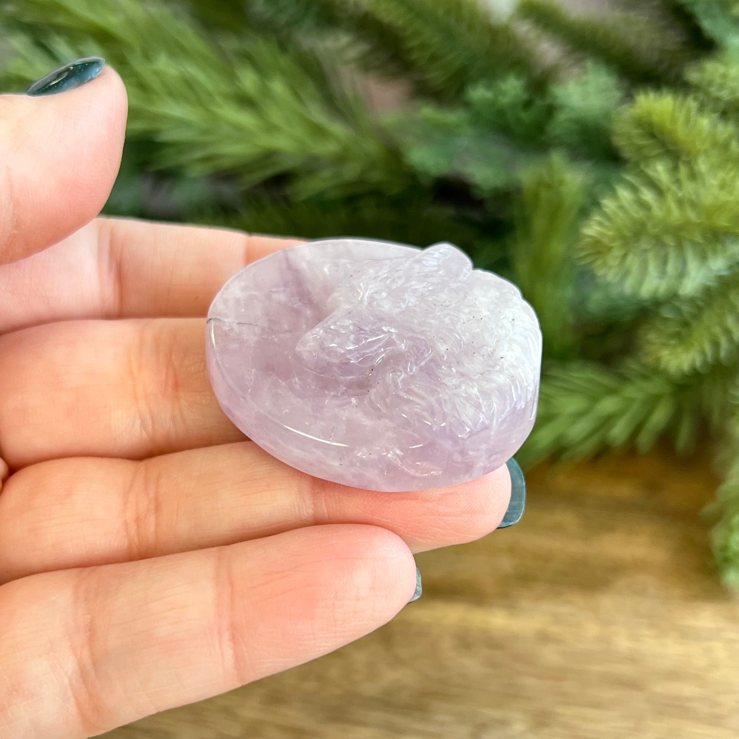 Purple Fluorite Wolf & Full Moon Carved Crystal Cabochon