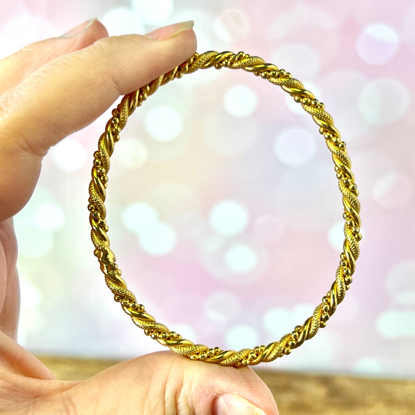 Vintage Bright Gold Tone Bracelet Stack of 3 Woven Textured Bangles