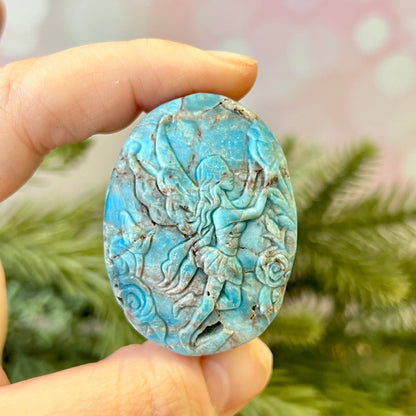 Blue Apatite Fairy Carved Crystal Cabochon