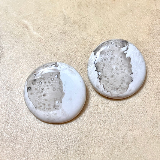 Handmade Ceramic Beige & White Vintage Pierced Stud Earrings