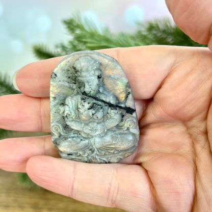 Labradorite Meditating Buddha Carved Stone Cabochon