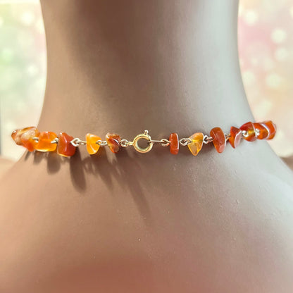 Carnelian Chain Linked Vintage Beaded Tooth Necklace