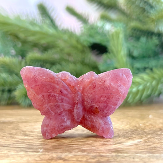 Strawberry Quartz Butterfly Carved Crystal Cabochon