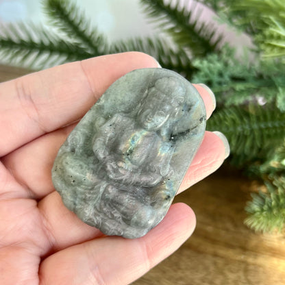 Labradorite Meditating Buddha Carved Stone Cabochon