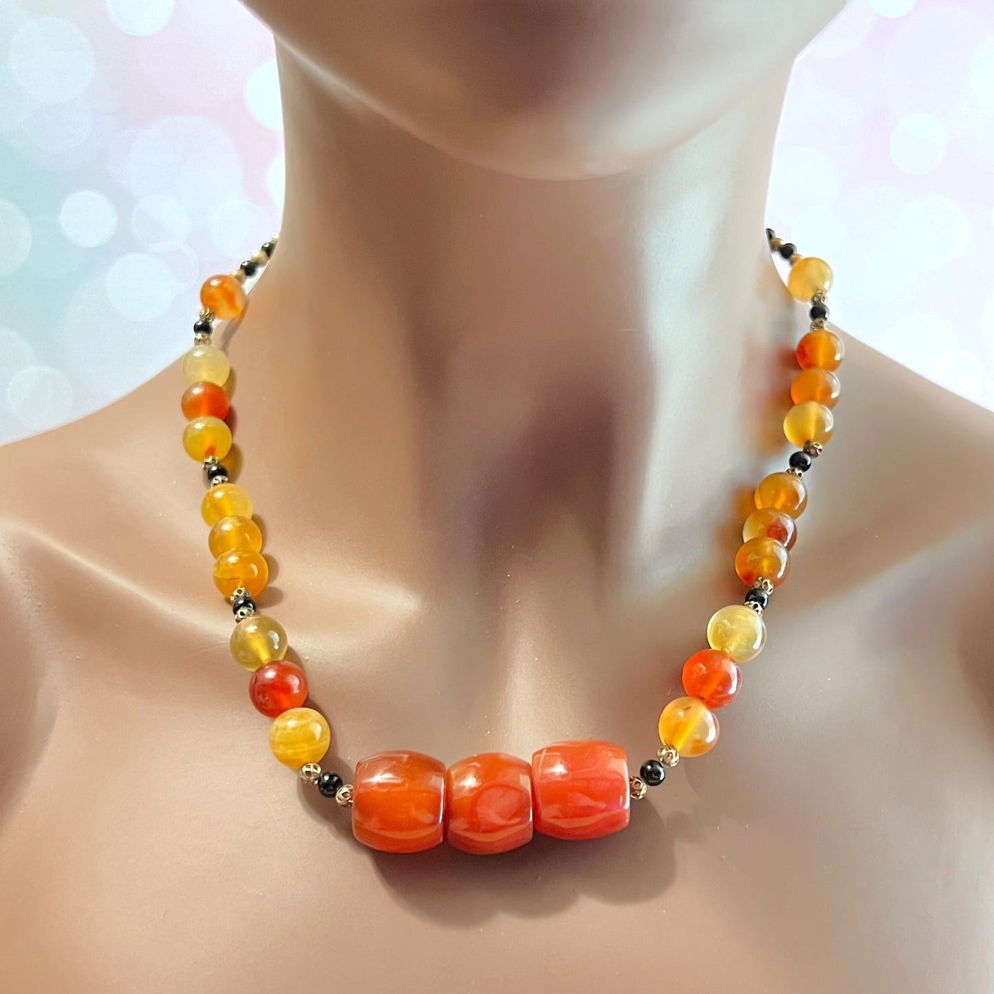 Carnelian Handmade Barrel Beaded Crystal Gemstone Necklace