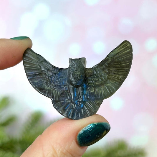 Labradorite Owl Carved Crystal Cabochon