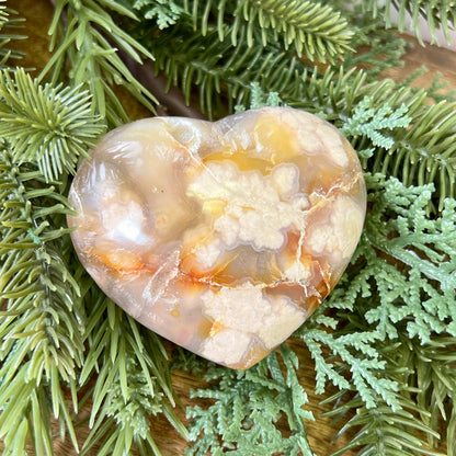 Flower Agate Carved Crystal Heart