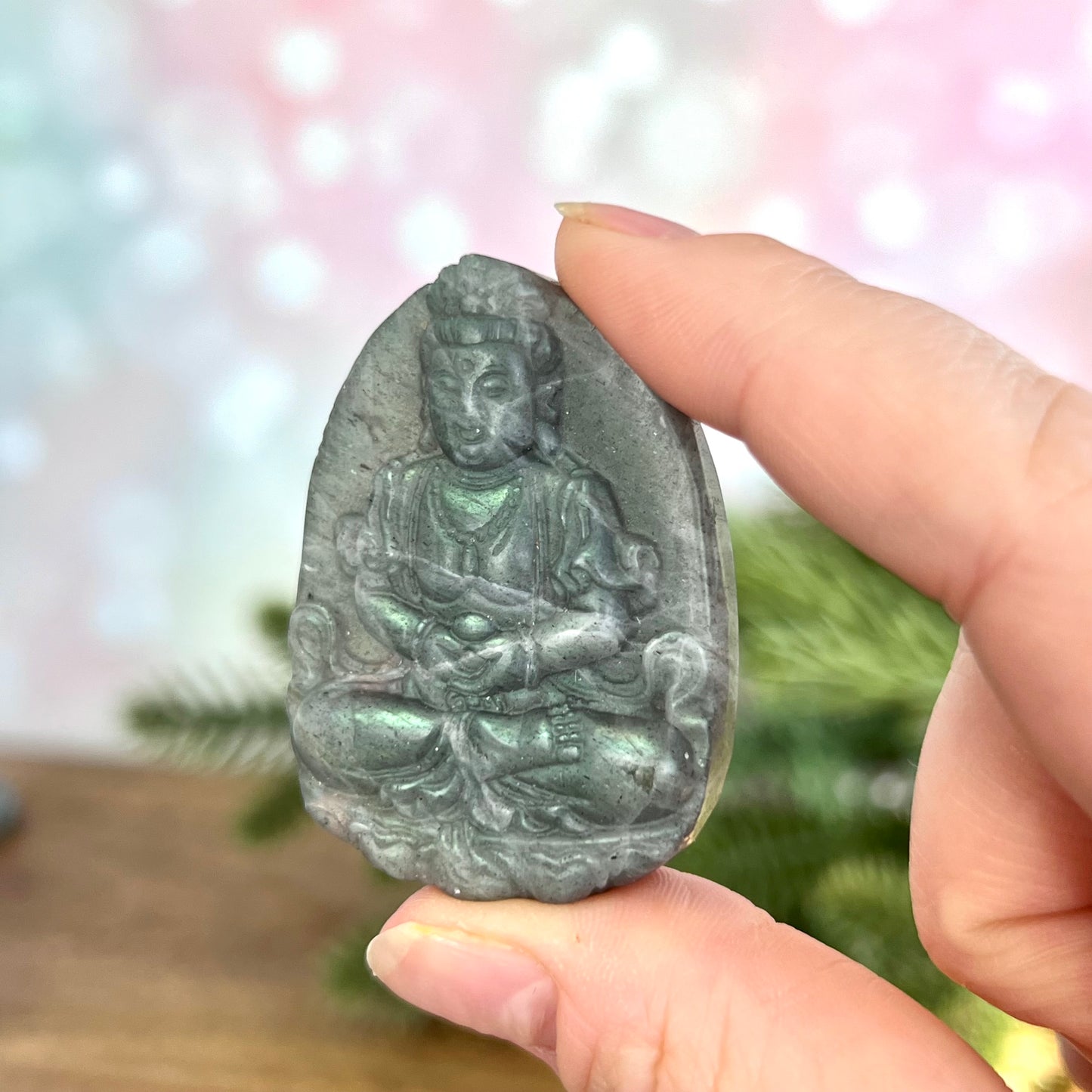 Labradorite Meditating Buddha Carved Stone Cabochon