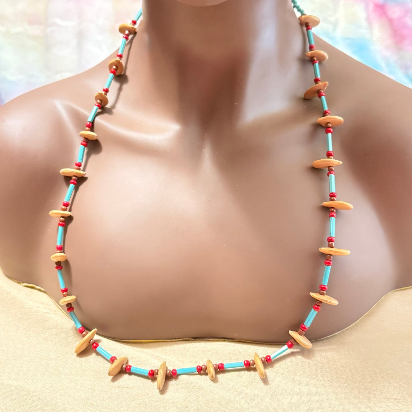 Genuine Seed & Glass Beaded Necklace on Suede Leather - Vintage