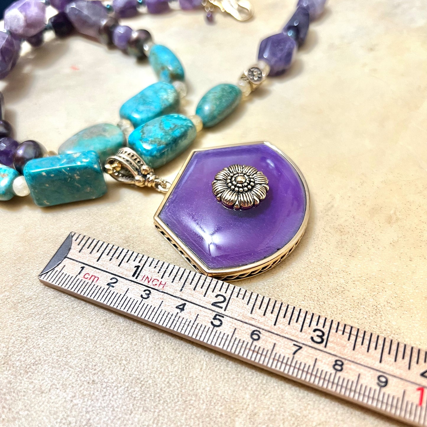 Amethyst, Pearl, & Turquoise Beaded Vintage Necklace by Barse