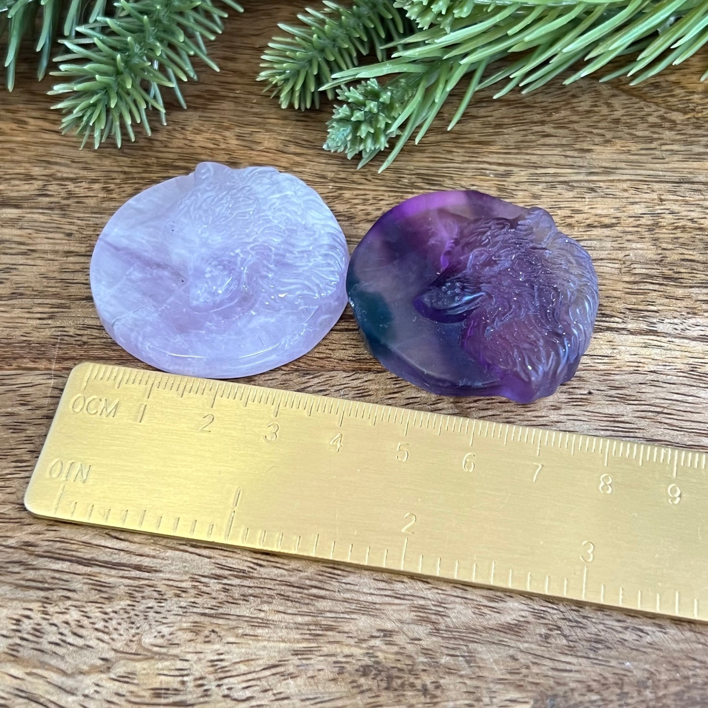 Purple Fluorite Wolf & Full Moon Carved Crystal Cabochon