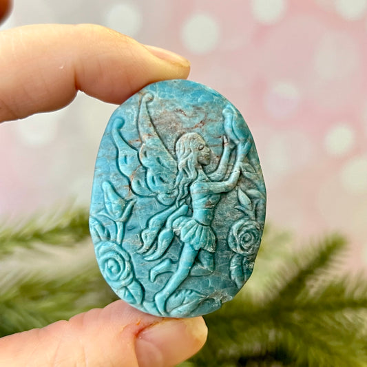 Blue Apatite Fairy Carved Crystal Cabochon