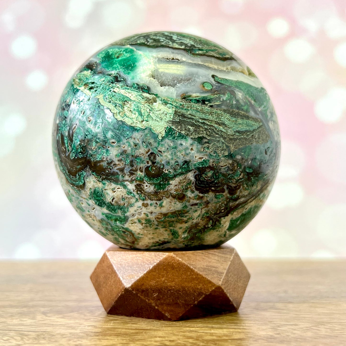 Malachite & Chrysocolla in Druzy Agate 80mm Sphere