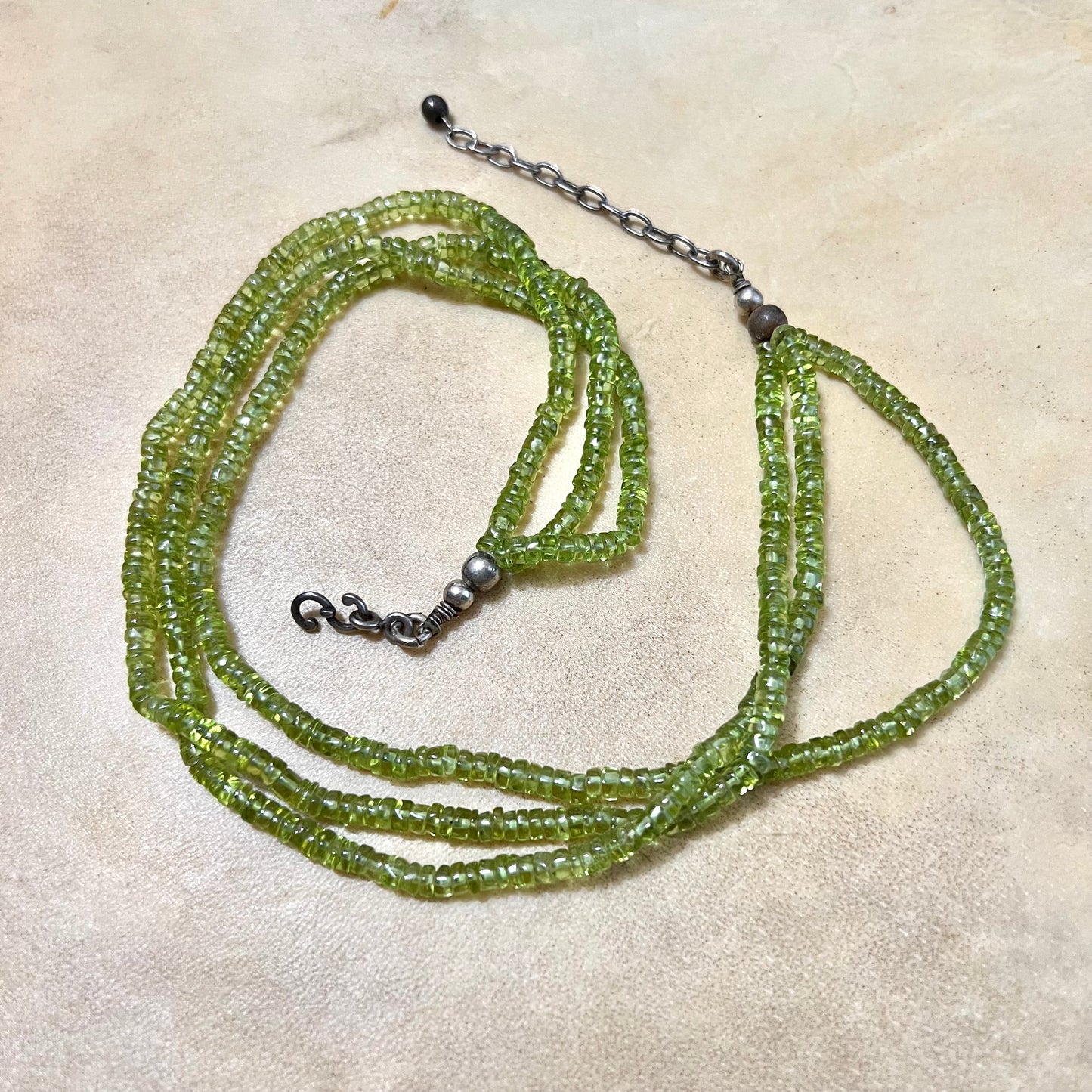 Vintage Peridot Heishi Beaded Crystal Gemstone Necklace