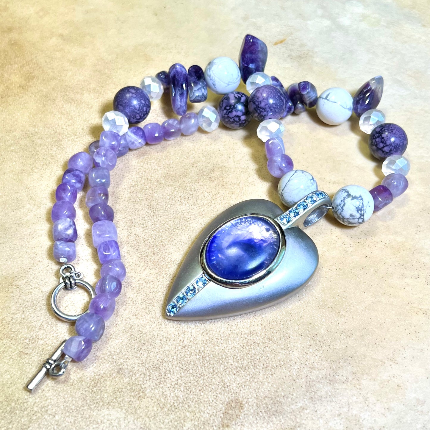 Ouija Planchette Handmade Beaded Amethyst Necklace