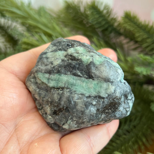 Emerald Raw Crystal in Basalt