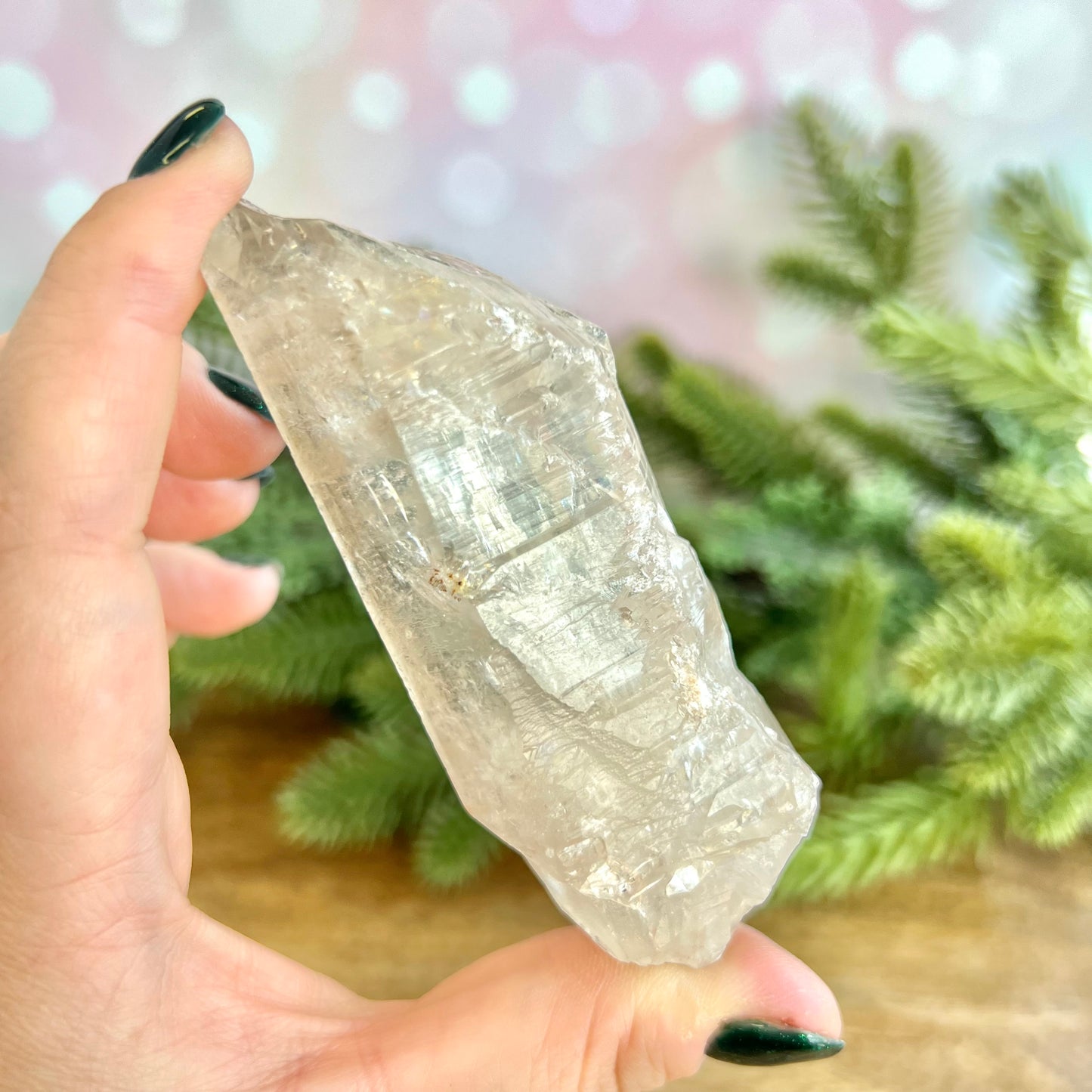 Clear Quartz Point with Etchings & Rainbow