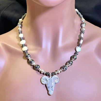 Baphomet in Black - Handmade Labradorite Beaded Necklace