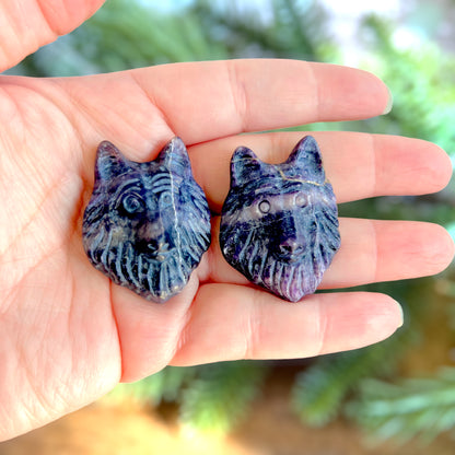 Purple Fluorite Wolf Carved Crystal Cabochon