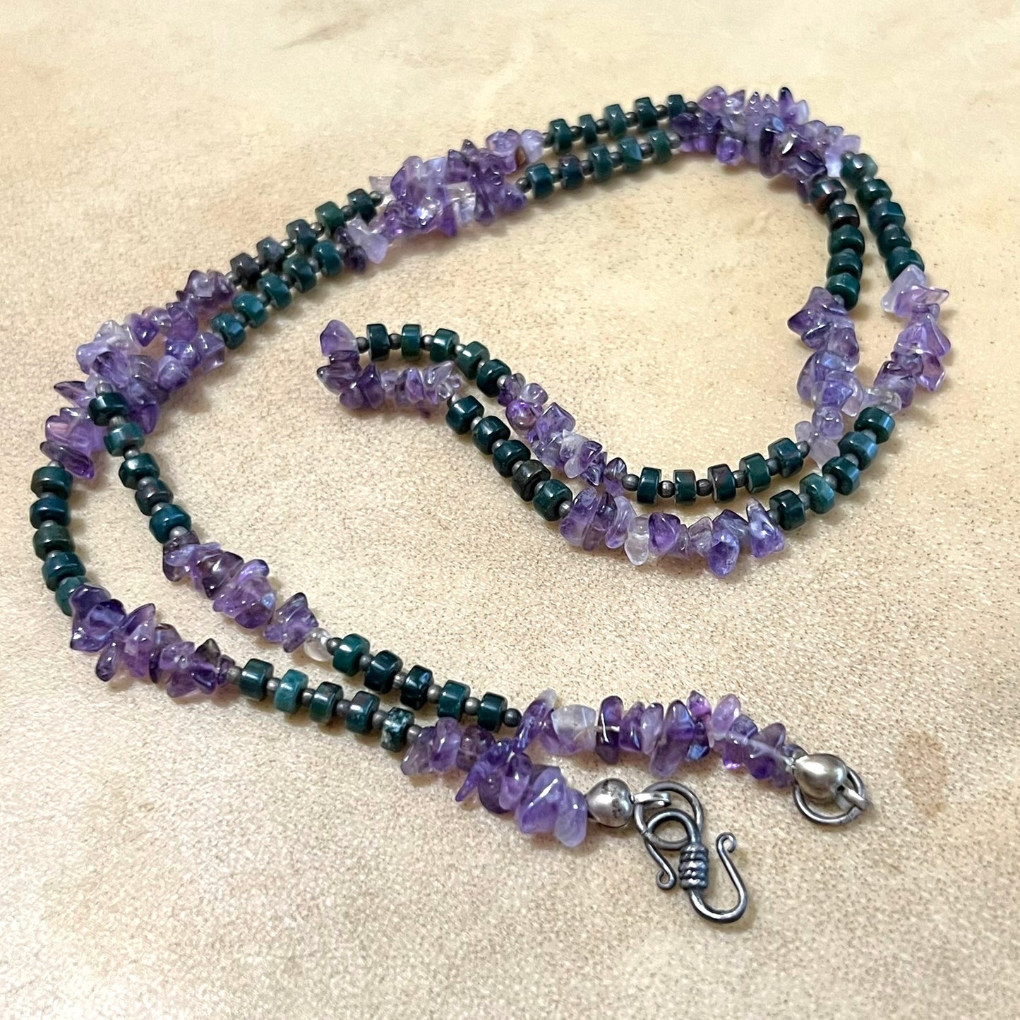 Amethyst & Bloodstone Long Vintage Beaded Necklace