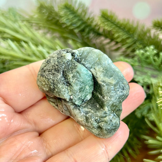 Emerald Raw Crystal in Basalt