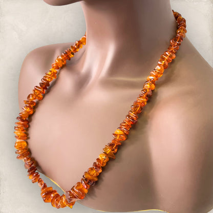 Amber Vintage Long Chip Bead Necklace