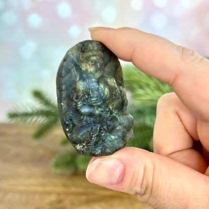 Labradorite Meditating Buddha Carved Stone Cabochon