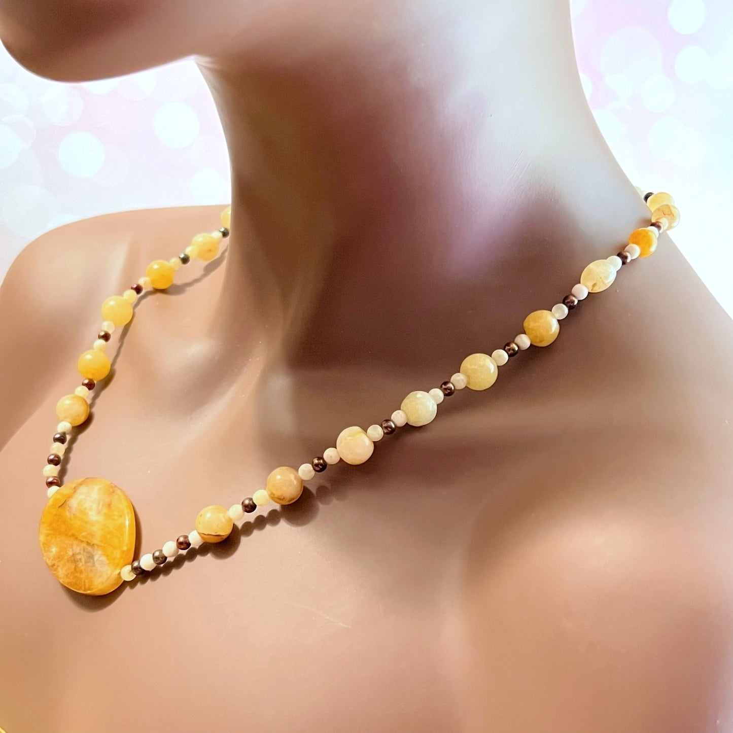 Golden Healer Quartz Vintage Beaded Necklace