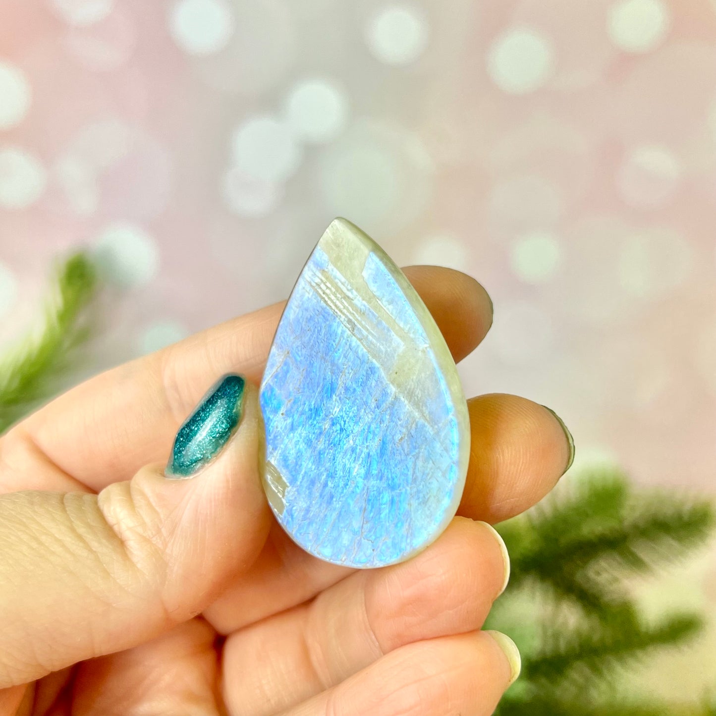 Rainbow Moonstone Crystal Teardrop Cabochon