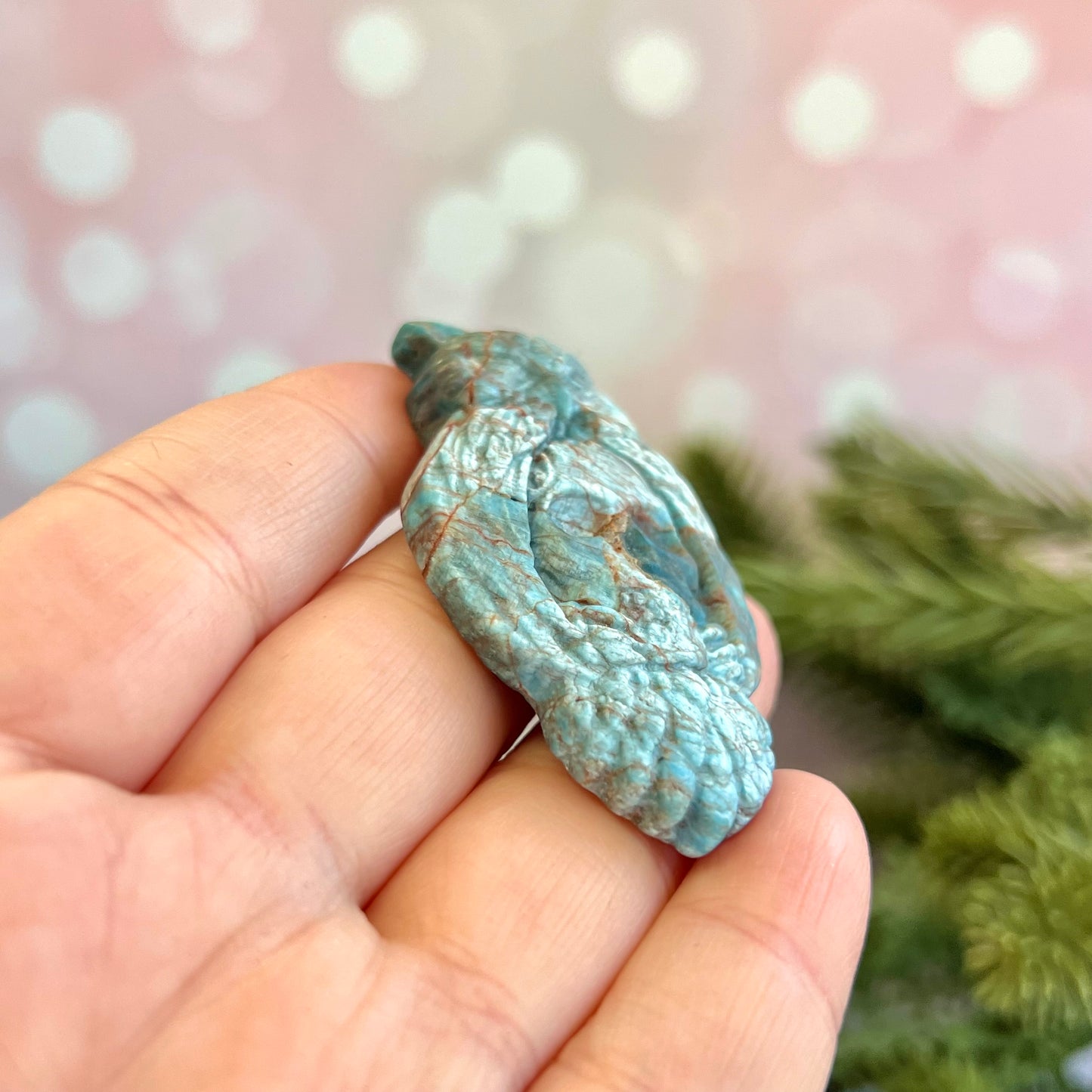 Apatite Owl on Skull Carved Cabochon