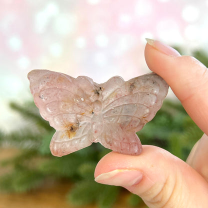 Strawberry Quartz Butterfly Carved Crystal Cabochon