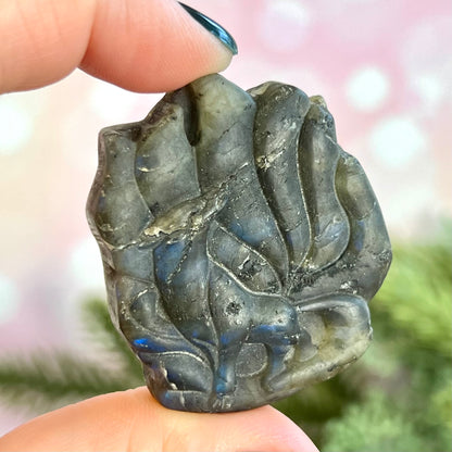 Kitsune Nine Tailed Fox Labradorite Crystal Carved Cabochon