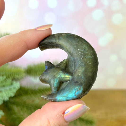 Labradorite Moon & Star Carved Cabochon