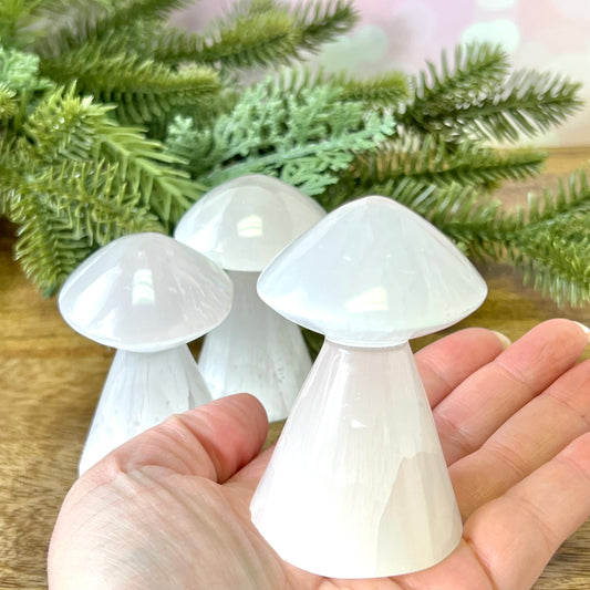 Satin Spar Selenite Mushroom Crystal Carving